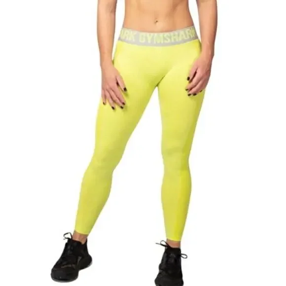 Gymshark Low Rise Training Tights Neon Green/Yellow Women Sz S - Picture 4 of 8
